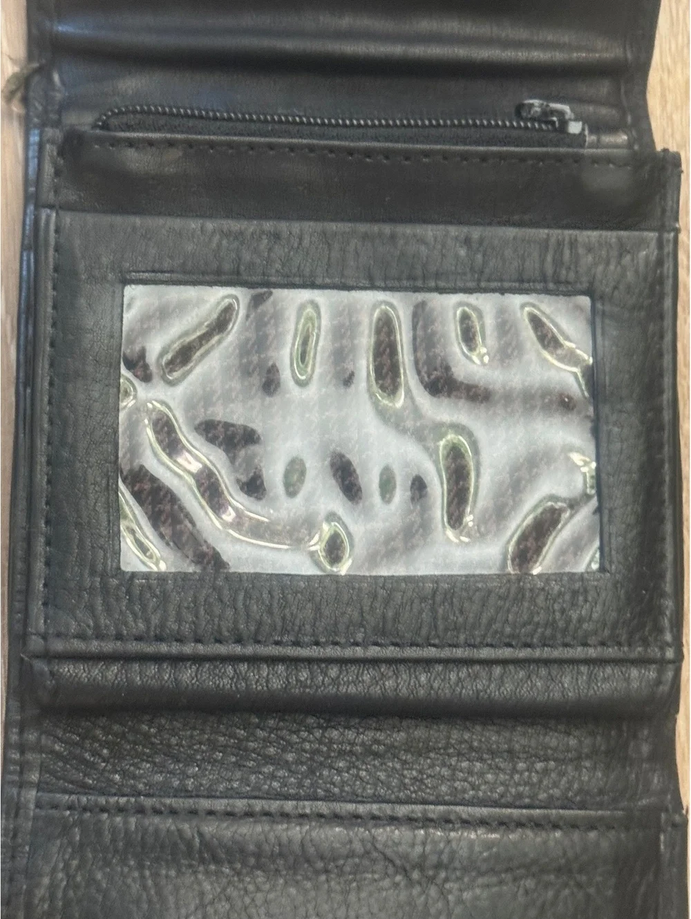 Black Leather Bi-Fold Wallet with ID Window and Card Slots